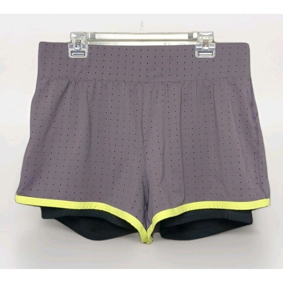 Fabletics Olesia Perforated Compression Running Shorts Gray/Lime Women's Size XL - Picture 2 of 7